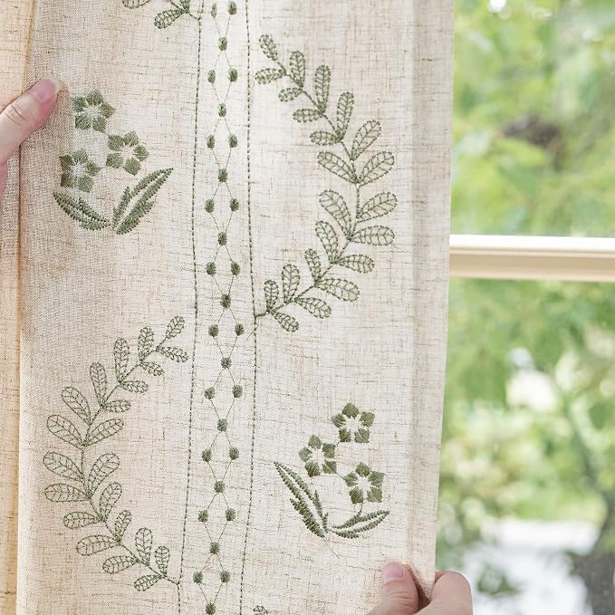 jinchan Belrose Linen Curtains for Bedroom Floral Curtains 108 Inch Length - Image 4