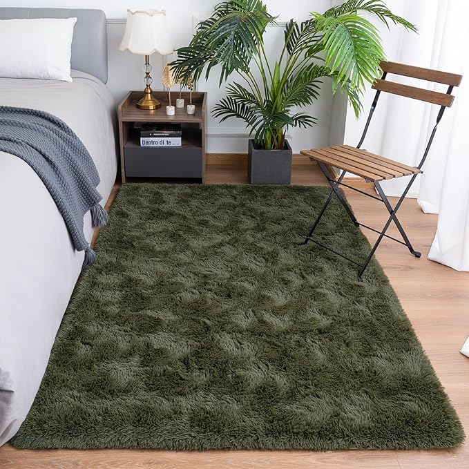 Goideal Fluffy Rug for Bedroom Living Room, 3x5 Olive Green Area Rugs, Faux Fur - Image 3