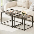Garden 4 you Coffee Table Set of 2, Modern Glass Nesting Table, Metal Frame Square Center Table Set, Side Tables, Nesting Coffee Table for Living Room, Bedroom and Small Spaces, 23.6in Grey