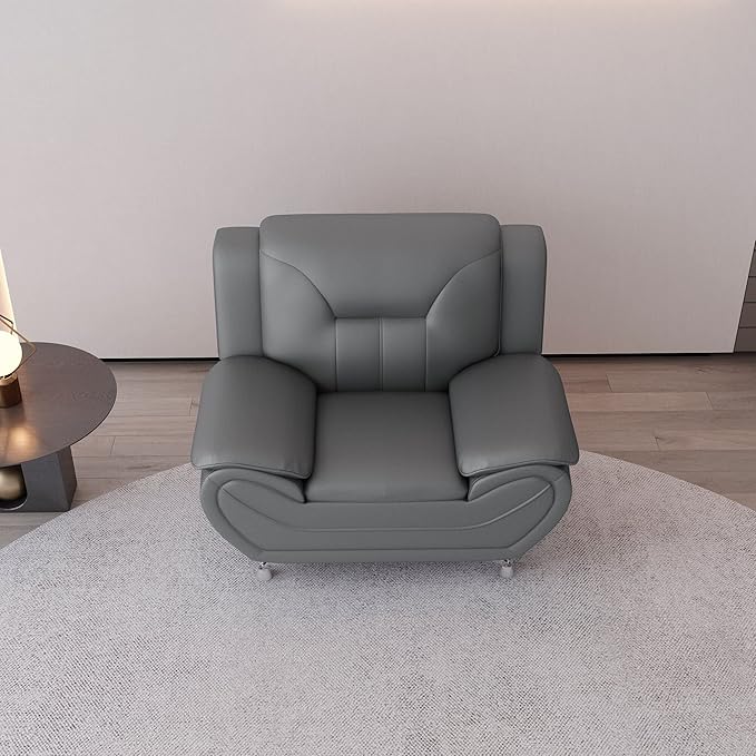 Container Furniture Direct Michael Modern Faux Leather Upholstered Stainless Steel Legs Living Room Sofa, Chair, Sleek Gray