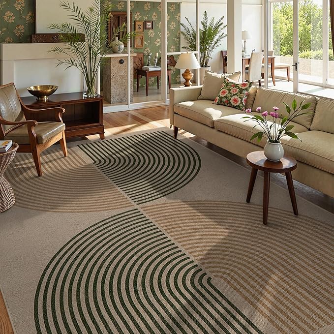 Lahome Modern Rainbow Outdoor Easy Jute Rug, Area Rugs 9x12 Living Room Patio Rug Large Farmhouse Indoor Outdoor Rugs, Contemporary Non Slip Dining Room Rugs for Under Table Sunroom