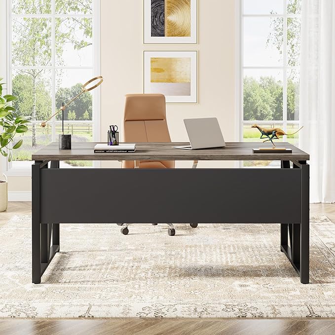 Tribesigns Office Desk with Drawers Sets, 55 inches L Shaped Computer Desk with Mobile File Cabinet,Big Executive Desk for Home Office Furniture Sets (Dark Oak, 55-inch)