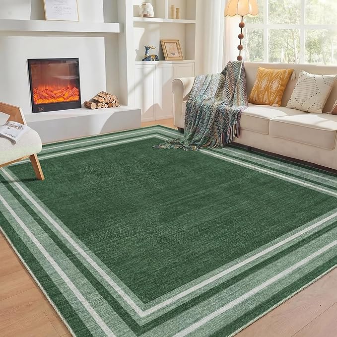 OPPODREAM Border Soft Area Rugs 6x9, Washable Green Rug by OPPODREAM