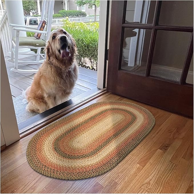 Russet Multi Color Jute Braided Oval Rugs, 27x45 - Warm Country Decor, Perfect for Laundry Rooms, Kitchens and Entryways - Reversible and Easy to Clean