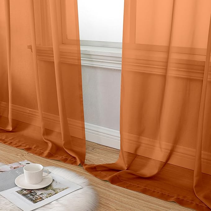 Aiyufeng Orange Sheer Curtains 72 Inch Length 2 Panels Set, Light Filtering - Image 8