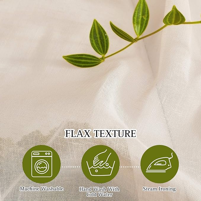 NICETOWN Beige Linen Sheer 48 inch Curtains, Grommet Flax Semi Sheer Linen - Image 4