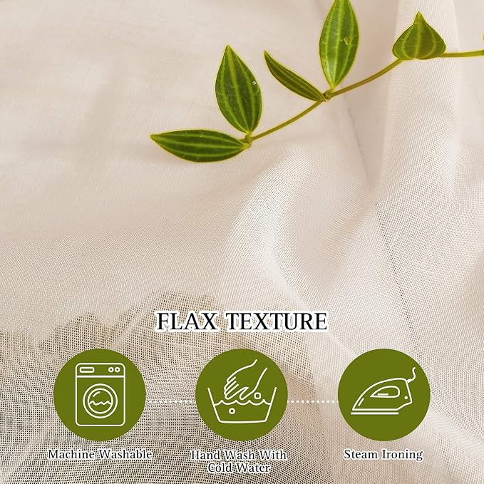 NICETOWN Natural Open Linen Weave Flax Sheer Window Curtains, Ring Top - Image 4