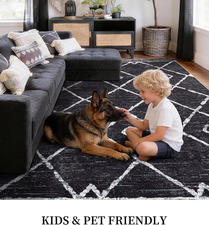 YIHOUSE Moroccan Rugs for Living Room, 6x9 Black and White Aztec Area Rug - Image 3