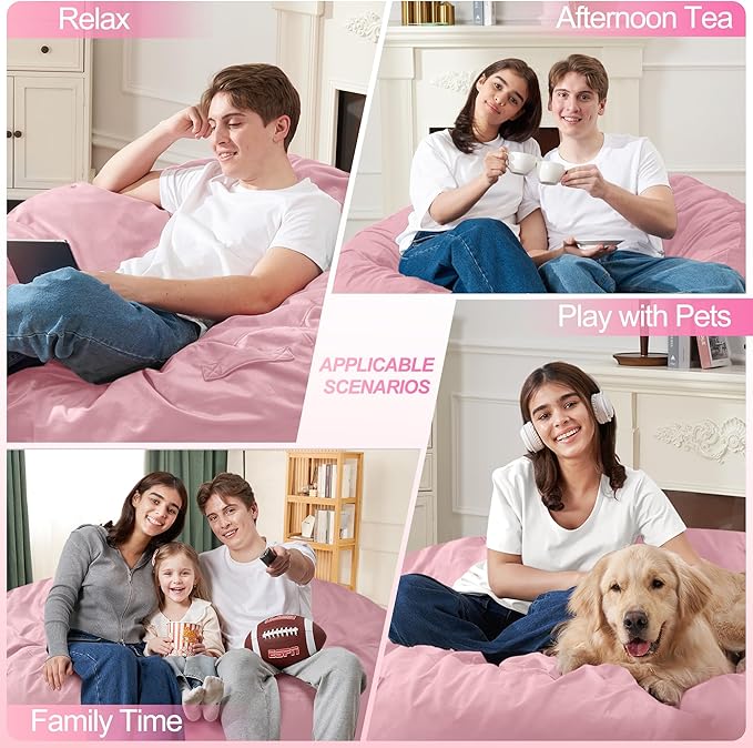 Homguava 3FT Bean Bag Chair: 3' Bean Bags with Memory Foam Filled, Large Beanbag Chairs Soft Sofa with Dutch Velet Cover-Light Pink