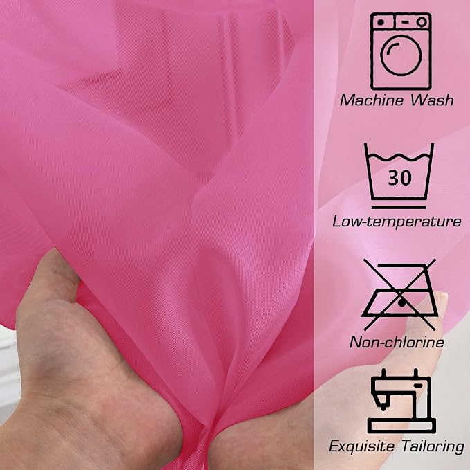 OWENIE Short Hot Pink Sheer Curtains 36 Inch Length 2 Panels Set, Kitchen Tiers - Image 5
