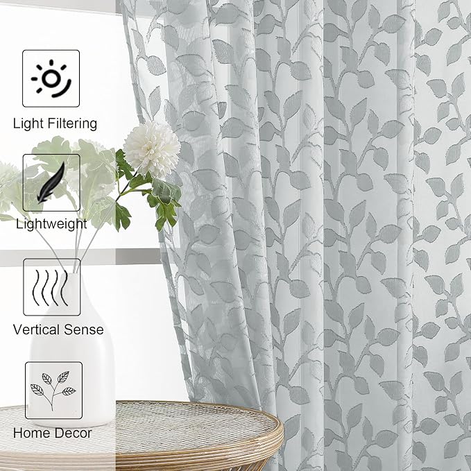 Chyhomenyc Light Grey Sheer Curtains 54 Inch Length - Image 3