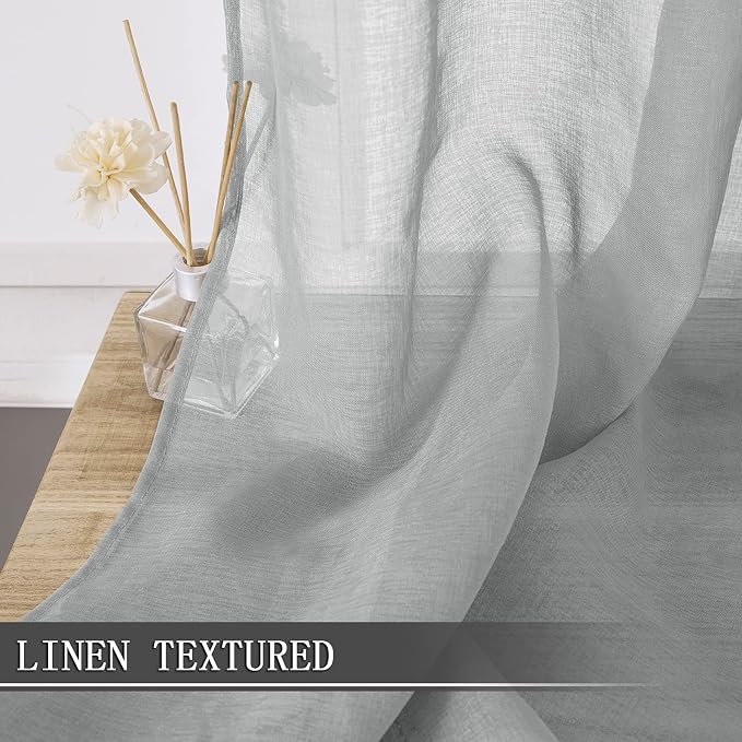 Tollpiz Short Sheer Tier Curtains Linen Textured Half Kitchen Curtain Sheers - Image 2