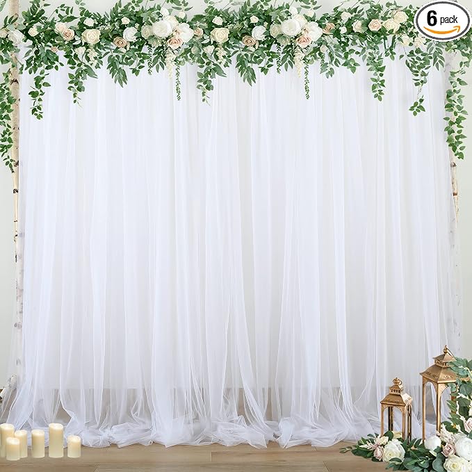 6 Panels White Sheer Tulle Backdrop Curtains by Suppromo