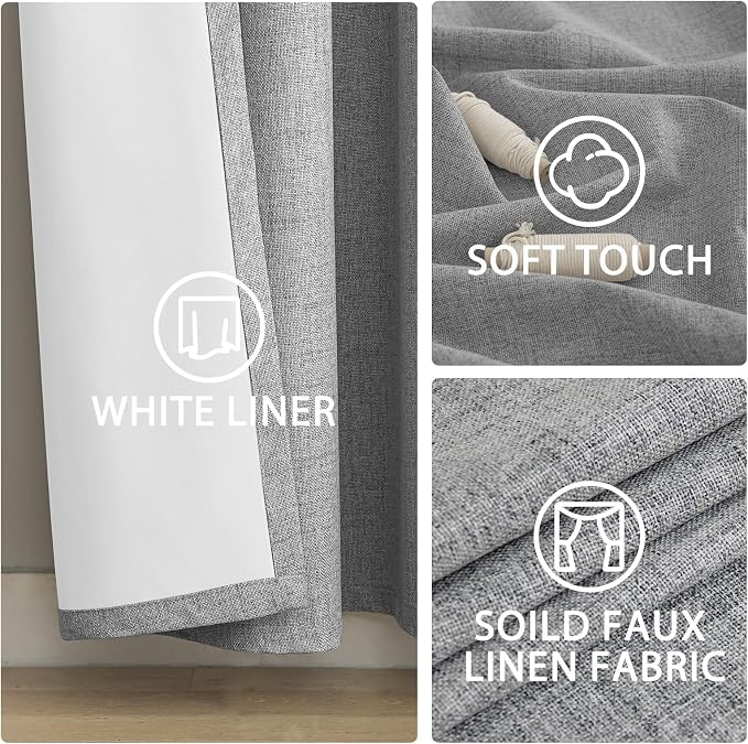 Yakamok Linen Dove Gray Curtains 100% Blackout 84 Inches Long, Room Darkening - Image 6