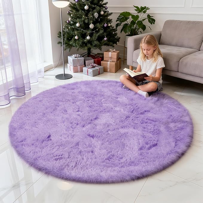 yulidayang Purple Fluffy Round Area Rugs - Image 6