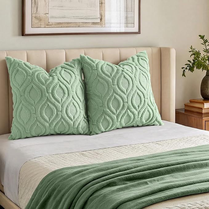 decorUhome Throw Pillow Covers 18x18 Inch Set of 2, Soft Plush Faux Wool Sage - Image 7