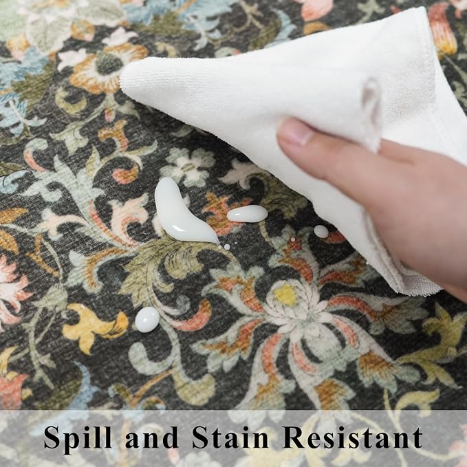 Washable 2x3 Entryway Area Rugs: Vintage Soft Floral Thin Doormat - Image 4