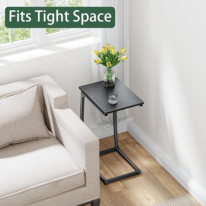 C-Shaped End-Table - Side Table for Couch,Curved Support Legs, Slide Under Couch Table for Sofa, TV Tray Table for Living Room Bedroom(Black)