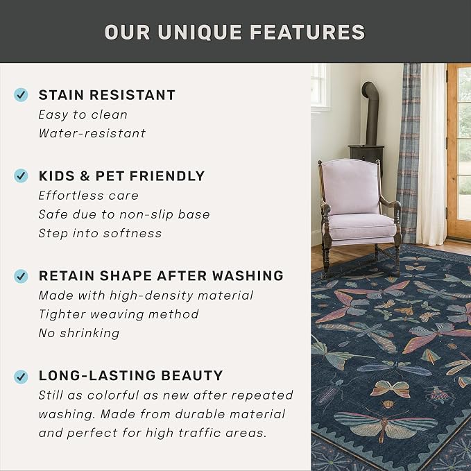 Blue 5x8 Washable Living Room Rugs - Image 6