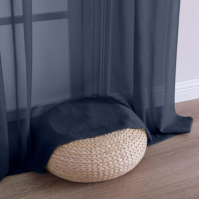 OWENIE Navy Blue Sheer Curtains 72 Inches Long 2 Panels Set, Transparent Voile - Image 8
