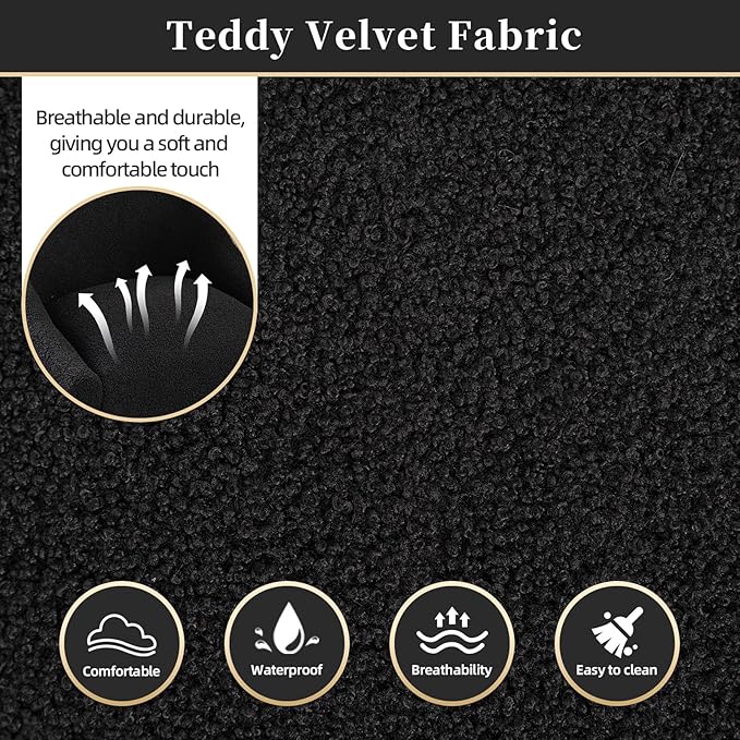 Modern Velvet Dining Chairs Set of 6, Contemporary Upholstered Furniture Collection with Polished Gold Metal Legs, Elegant Accent Chairs for Kitchen Living Room(Teddy Fleece,Black)