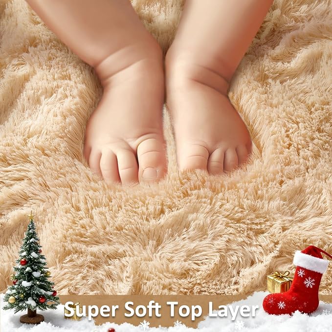 Ophanie 4x6 Oval Beige Rugs for Bedroom Living Room, Fluffy Fuzzy Furry Carpet - Image 2