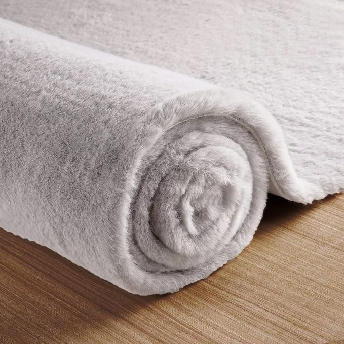 ORINOVA Grey Runner Fuzzy Rug for Bedroom Washable Fluffy Nursery Rugs for - Image 4