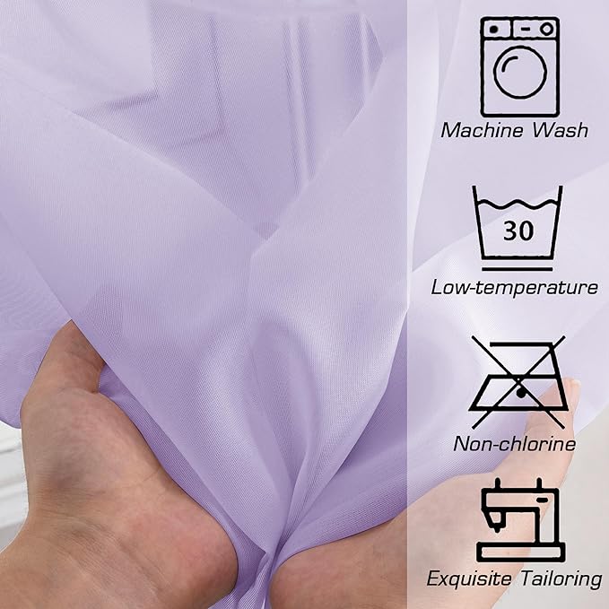 OWENIE Light Purple Sheer Curtains 63 inch Length 2 Panels Set, Rod Pocket - Image 4