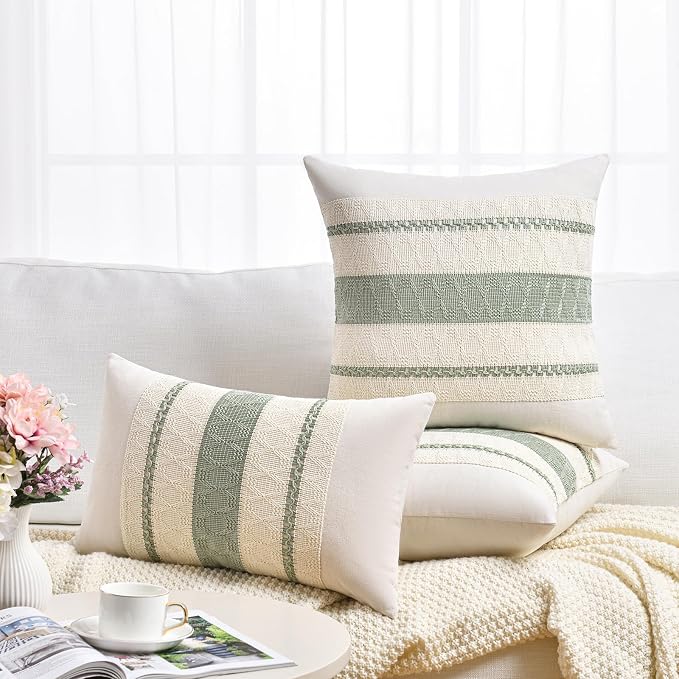 Fancy Homi Set of 1 Sage Green Boho Lumbar Decorative Throw Pillow Covers 12x20 - Image 6