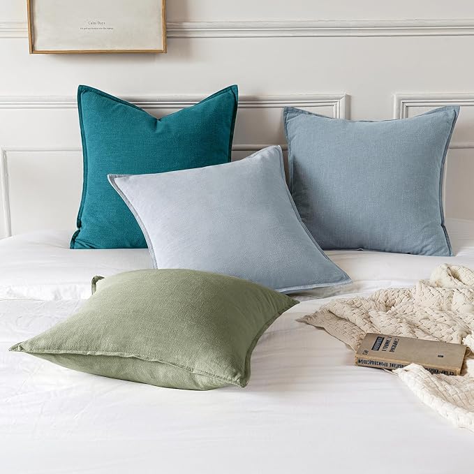MIULEE Decorative Linen Euro Sham Pillow Covers 26x26 Sage Green Boho Farmhouse - Image 5