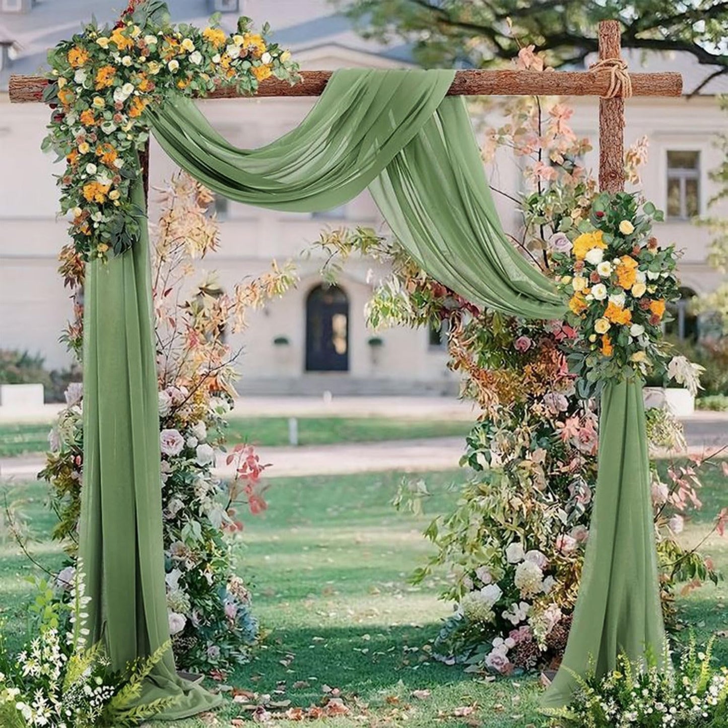 Wedding Arch Draping Fabric 4 Panels 20Ft length x 28" width Sage Green Arch Drapes Chiffon Fabric Sheer Curtains Backdrop for Party Bridal Decorations Wedding Ceremony Ceiling Stage Reception Decor