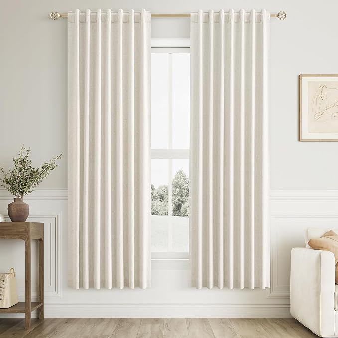Guken Cream 100% Blackout Cream Linen Curtains 52 Inch Wide by 76 Inch 2 Panels by Guken