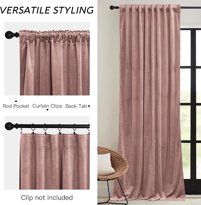 RYB HOME Dusty Pink Velvet Curtains 102 inches - Image 3