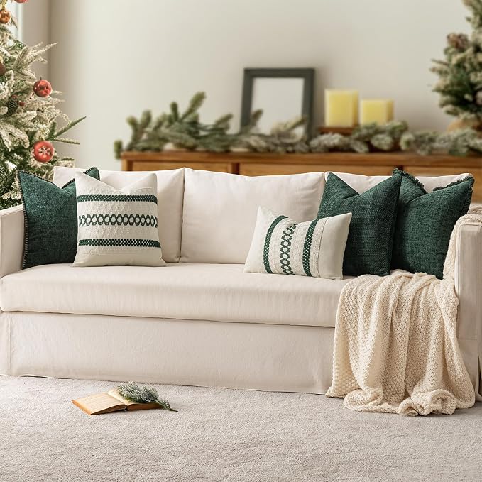 MIULEE Pack of 2 Christmas Pillow Covers 18x18 Inch Dark Green Farmhouse - Image 6