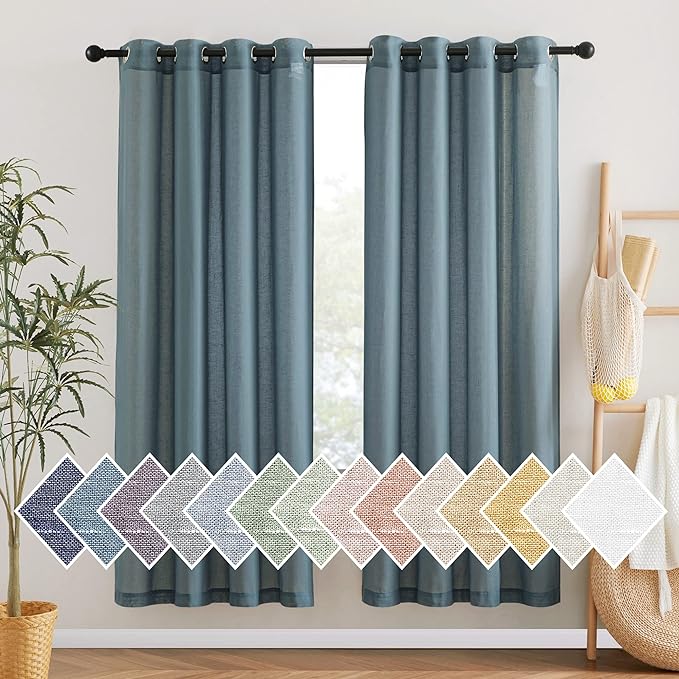 NICETOWN Linen Smoke Blue Curtains 72 inch Length 2 Panels, Grommet Semi Sheer by NICETOWN