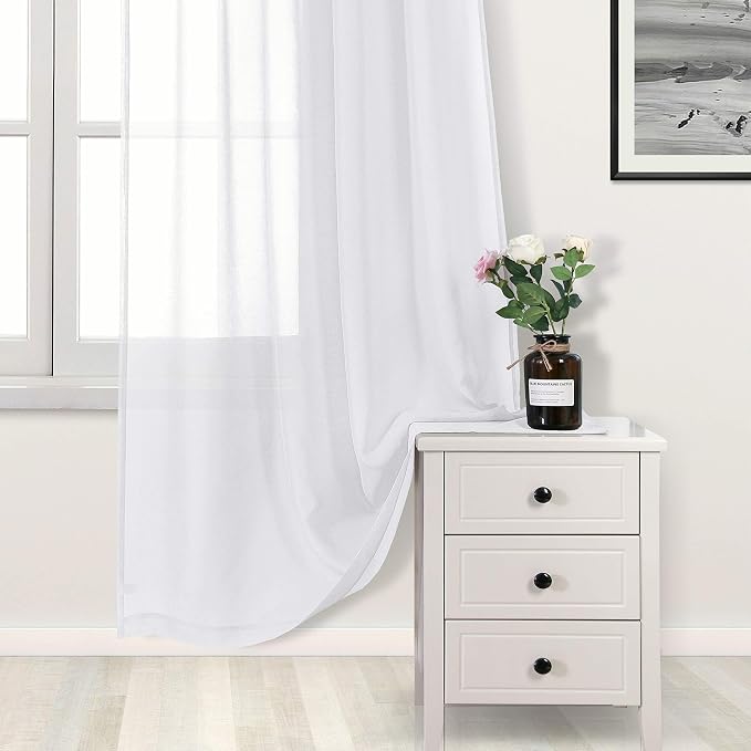 DWCN White Sheer Curtains 96 inch Length 2 Panels Set, Elegant Rod Pocket Solid - Image 3