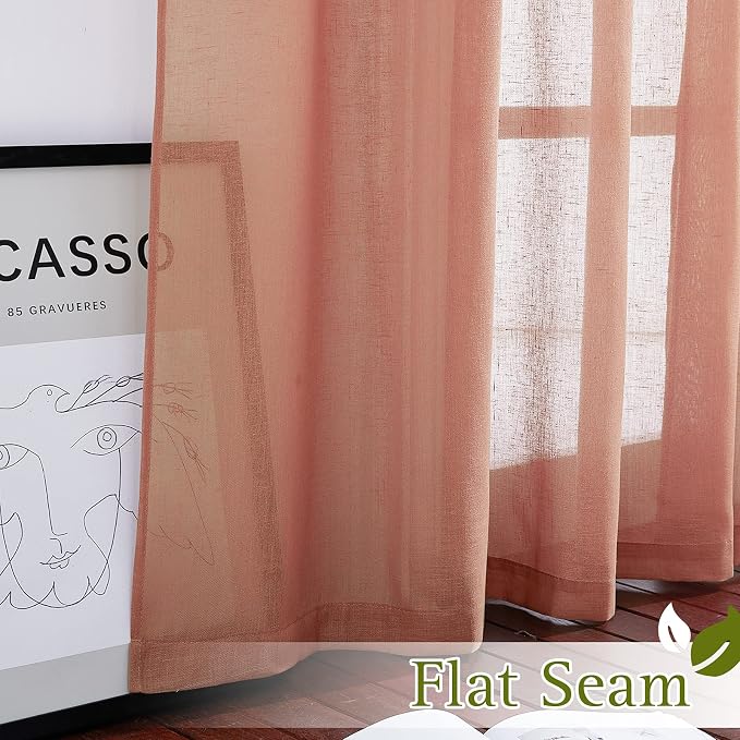 NICETOWN Linen Sheer Burnt Orange Curtains, Grommet Decorative Rustic Farmhouse - Image 6