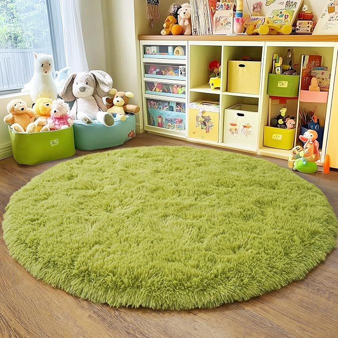 5'x5' Grass Green Round Rug for Bedroom, Ultra Soft Fluffy Circle Rug for Kids - Image 3