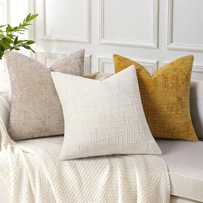 decorUhome Summer Mustard Yellow Chenille Throw Pillow Covers 16x16 Set of 2 - Image 4