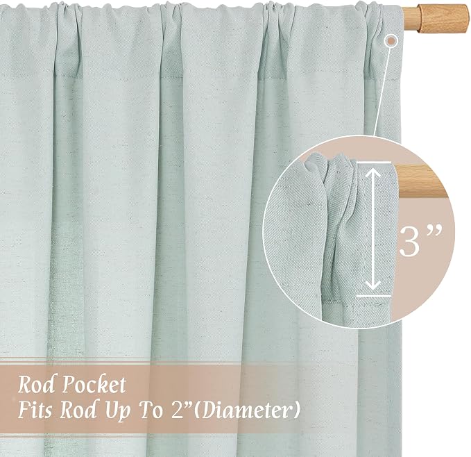 LAMIT Linen Curtains 63 Inch for Bedroom, Light Filtering Neutral Semi Sheer - Image 3