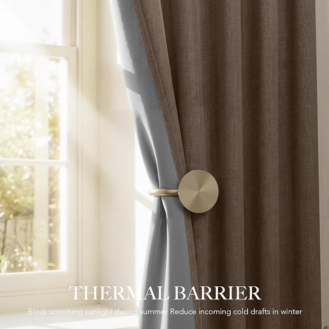 RYB HOME 100% Blackout Linen Textured Curtains 96 inches Long, Thermal - Image 4