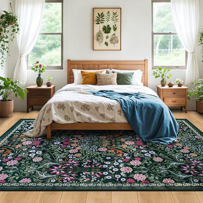 Area Rug Living Room Rugs: Floral 4x6 Washable Rug Vintage Soft Boho Non-Slip - Image 3