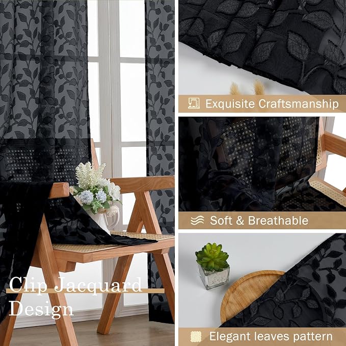 Chyhomenyc Black Sheer Curtains 90 Inch Length 2 Panels Set, Light Filtering - Image 7