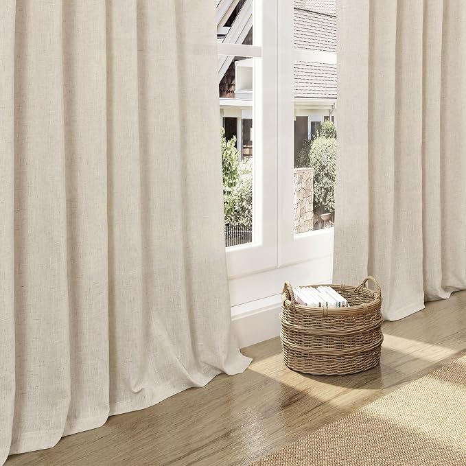 Nanspring Living Room Curtains 72 Inch Length Linen Birch Beige Luxury Light - Image 5