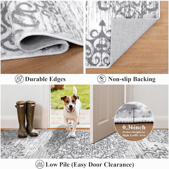 HEBE Hallway Runner Rug 2'x6' Washable Vintage Kitchen Rugs Non Slip Laundry - Image 3
