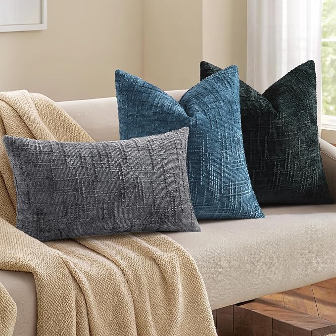 decorUhome Navy Blue Chenille Throw Pillow Covers 20x20 Set of 2 Textured Soft - Image 4