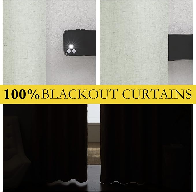 NICETOWN Sage Green High-End Thermal Flax Linen Curtains, Full Blackout Privacy - Image 2