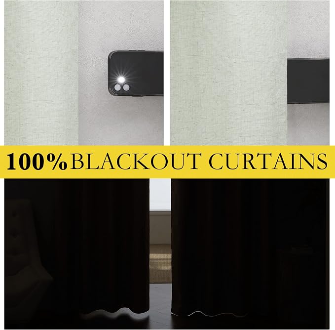 NICETOWN Sage Green 100% Blackout Linen Texture Curtains 90 inches Long 2 Panels - Image 2