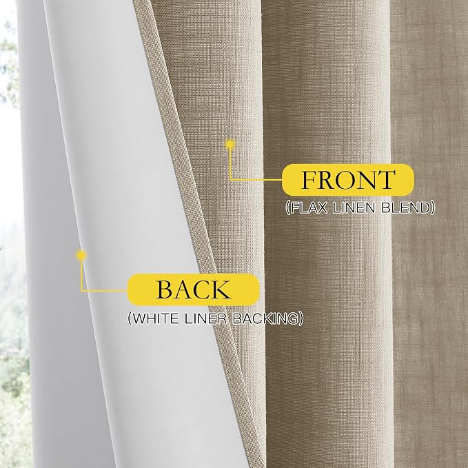 NICETOWN Taupe 100% Blackout Linen Curtains 72 inch Long Burg, Farmhouse Thick - Image 6