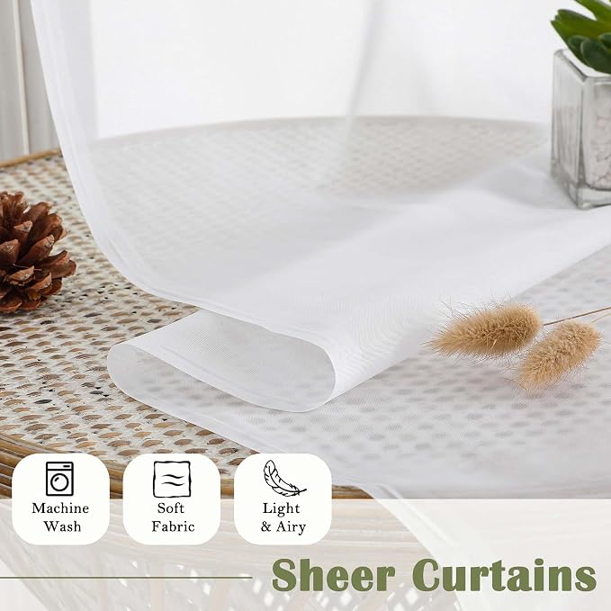 Lecloud White Sheer Curtains 84 Inches Long 2 Panels, Solid Airy Voile Extra - Image 7